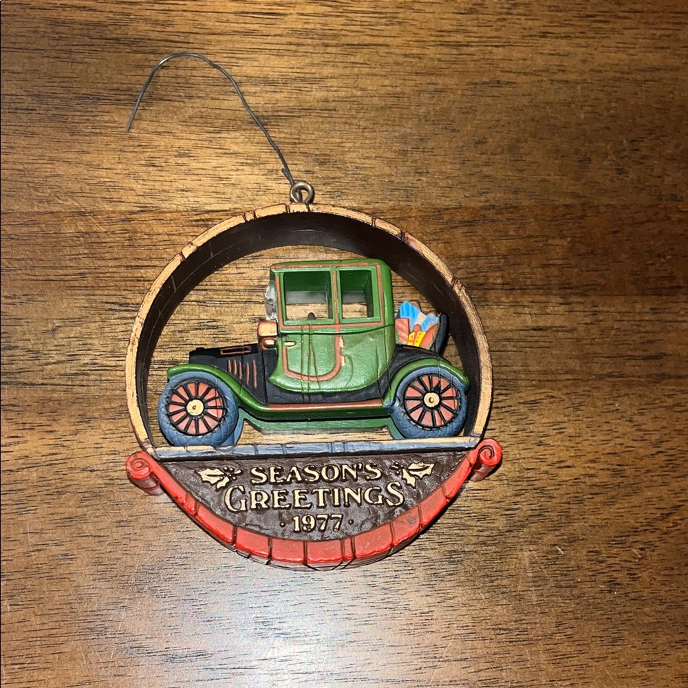 Vintage Car Holiday Ornament - Green and Red 1977